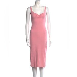 Sleek Pink Midi Tank Dress with Ruched Bust